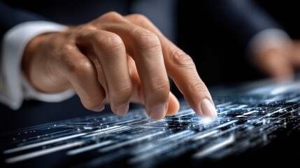 Aufkleber - A hand is pointing at a screen with a blue background