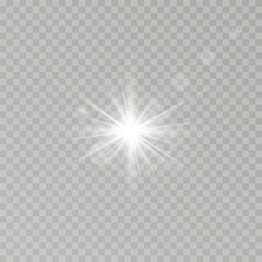 Wall Mural - Star-sun light with glowing rays and radiant flashes. A high-quality vector illustration featuring bright gold light particles, glitter effects, and shimmering sunbursts.