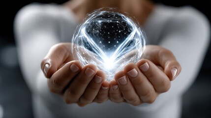 Poster - A woman is holding a crystal ball in her hands