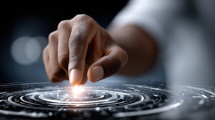 Aufkleber - A hand is pointing at a glowing circle on a screen