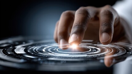 Fototapete - A hand is touching a circle on a screen