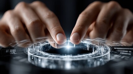Fototapete - A hand is touching a glowing circle