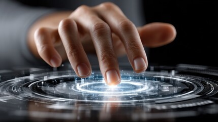 Leinwandbilder - A hand is touching a glowing circle on a screen