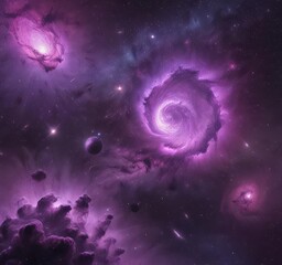 Wall Mural - Vibrant purple nebula swirls, star clusters illuminate cosmic dust , cosmos, cosmic dust