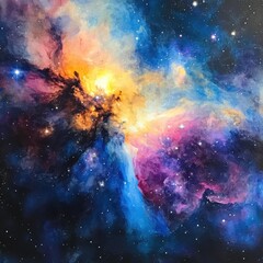 Wall Mural - colorful nebula art painting in space with stars and galaxy abstract background cosmic scene from ab