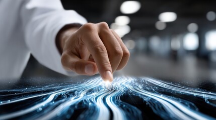 Aufkleber - A hand pointing at a screen with a blue line