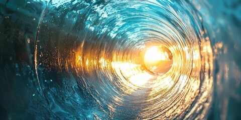Wall Mural - pov of a tight tube ride, sunlight streaking in behind through the translucent lip.