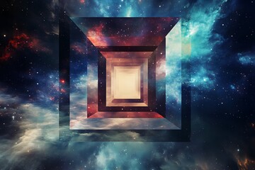 Wall Mural - Abstract square tunnel of outer space with nebula and starry sky imagery