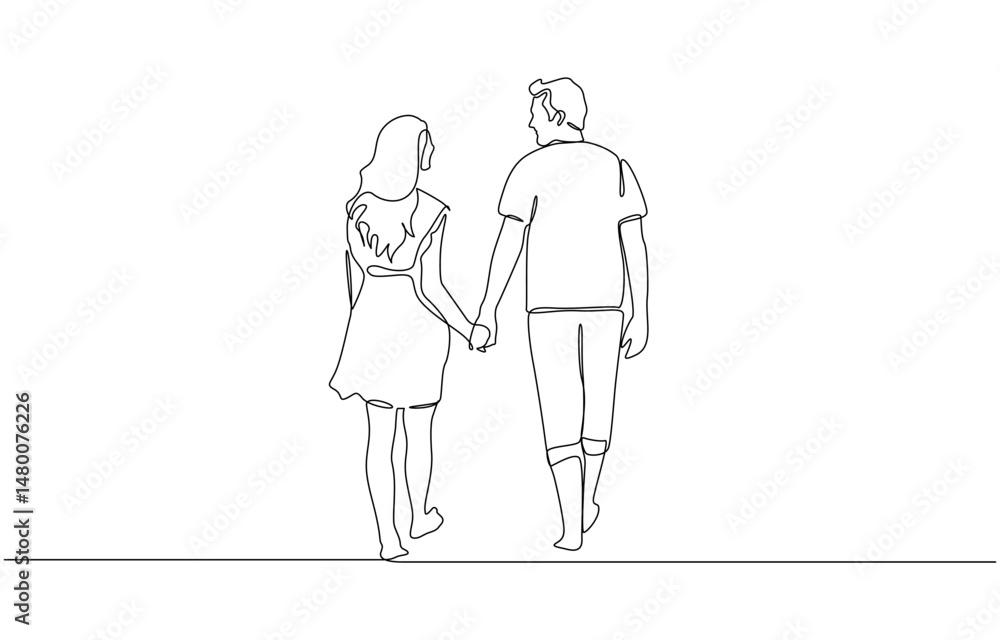 Happy couple in continuous line art drawing style, Continuous one line ...