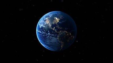 Wall Mural - Stunning blue planet earth night view space background image 3d dark city world globe stars photo