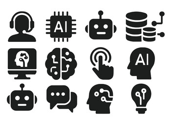 Wall Mural - icons representing artificial intelligence and technology concepts including communication, data pro