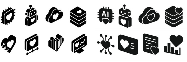 Wall Mural - collection of black and white icons representing technology and love in various design elements and 
