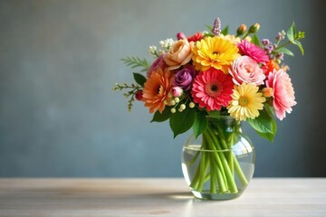 Wall Mural - Elegant glass vase filled with vibrant colorful flowers Perfect for home decor, spring, or floral arrangement websites , floral, summer, texture