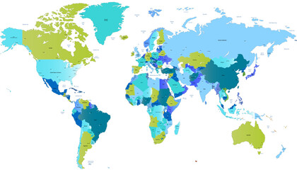  World map. Color modern vector map. Silhouette map.	