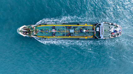 Fototapete - Aerial view oil and gas tanker ship freight shipping oil and gas, Global business freight shipping import export logistic transportation oil and gas product tanker ship, Sea freight oil product tanker