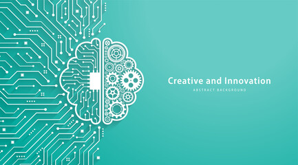 Aufkleber - Concept of Artificial Intelligence. Gears with a brain shape and digital brain on a circuit background. Innovation in the future. AI; big data; deep learning; and engineering.Vector illustration.