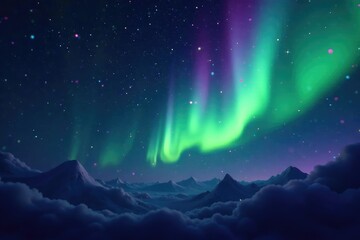 Wall Mural - swirling vibrant green and purple lights against a dark night sky , electrons, sky, ombre