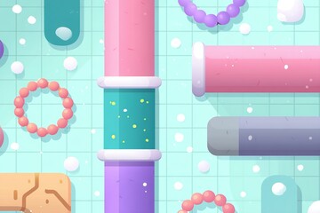 Wall Mural - colorful abstract design featuring various shapes and patterns in pastel tones, creating a playful a