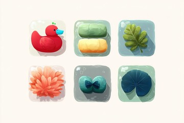 Wall Mural - colorful digital art showcasing playful shapes and textures of a red duck and various colorful objec