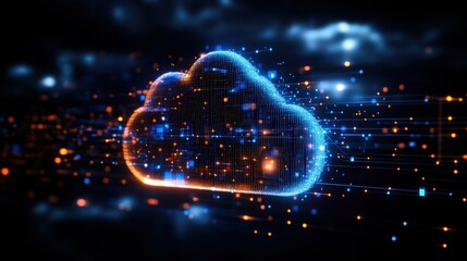 Wall Mural - digital cloud computing network background with light particles and data flow representation
