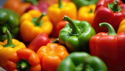 Wall Mural - Close-up of colorful bell peppers being picked , stem, bounty, nature