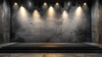 Aufkleber - Dark stage with spotlights illuminating a textured concrete wall.