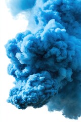 Wall Mural - abstract blue smoke cloud erupting on white background studio shot dramatic impactful visual for cre