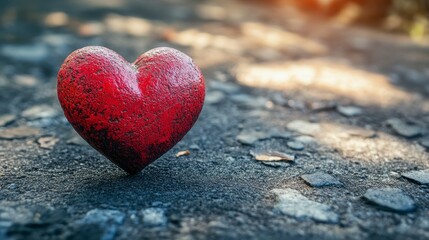 Aufkleber - Red heart on dark ground, sunlight.