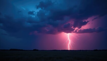 Wall Mural - Spectacular lightning storm over a dark landscape Dramatic clouds and bright flashes illuminate the night , fear, night, weather