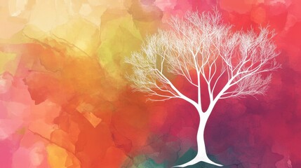Leinwandbilder - Abstract watercolor painting of a white tree on a colorful background.