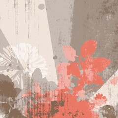 Wall Mural - floral abstract art with coral and white flowers on a textured background in a graphic design style