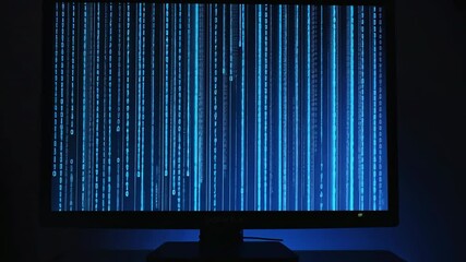 blue digital binary data on computer screen loopable 4k motion video