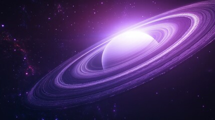 Aufkleber - Glowing purple planet with prominent rings in a dark space background.