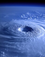 Wall Mural - Aerial View of a Hurricane From Space Blue Tones Swirling Clouds Eye of the Storm Weather Phenomenon
