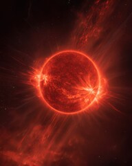 Wall Mural - fiery red giant star emitting solar flares in deep space digital illustration celestial phenomenon