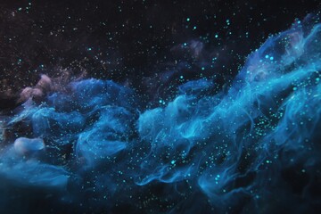 Wall Mural - abstract blue nebula swirling in dark space with sparkling particles artistic rendering close up vie