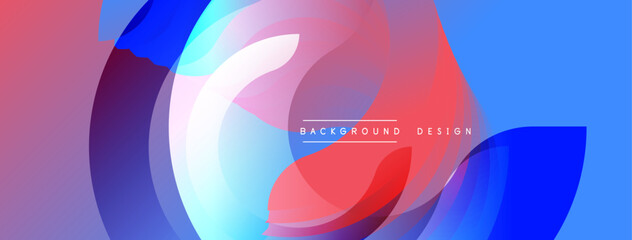 Poster - Abstract vibrant layers create dynamic composition. Blue, red, white hues blend, forming flowing shapes. Modern design element.