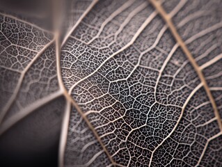 Wall Mural - detailed close-up of skeleton leaf veins showing intricate pattern and texture in natural light macr