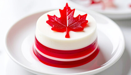 dessert topped with a red maple leaf gummy, canadian dessert.