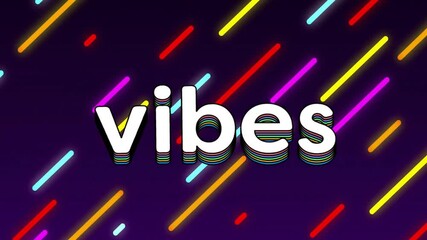 Wall Mural - Flat design illustration showing vibes typography featuring stacked rainbow shadows with neon bars
