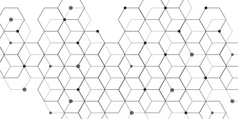 Leinwandbilder - Molecular structure abstract tech background. Geometric white background. Vector banner design with hexagons. Science network pattern, connecting lines and dots Medical background, Vector illustration