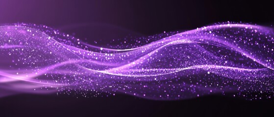Wall Mural - abstract purple wave with glowing particles on dark background digital art style graphic design elem