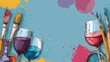 © Stock by Anindya - Art and wine night banner with paintbrushes, wine glasses, and creative splashes of color, ready to advertise summer sip and paint deals. .