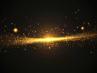 Wall Mural - golden glittering trail of stardust on dark background, abstract cosmic dust, celestial event, horiz