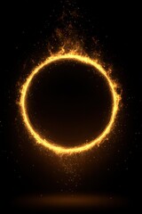 Wall Mural - abstract golden ring of fire on black background with sparkling particles and glowing light effects 