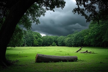 Wall Mural - cloudy forest meadow scene