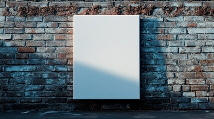 Poster - Blank white canvas on rustic brick wall.