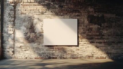 Poster - Blank canvas on grunge brick wall, sunlight.