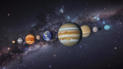 Wall Mural - Majestic prospect of the solar system with vivacious planets against a starry backdrop 