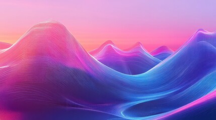 Aufkleber - Abstract landscape with vibrant pink and blue glowing hills.